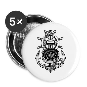 Nordsternanker Tattoo-Design Segler Geschenk Segel - Buttons groß 56 mm (5er Pack) - Weiß - Vorne