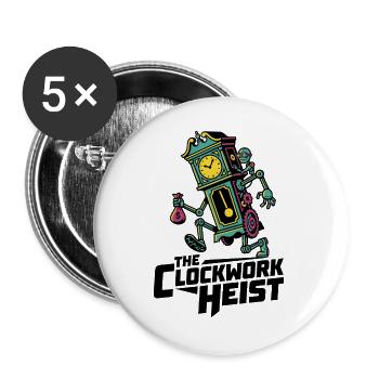 The Clockwork Heist – Steampunk Uhrwerk Räuber - Buttons groß 56 mm (5er Pack) - Weiß - Vorne