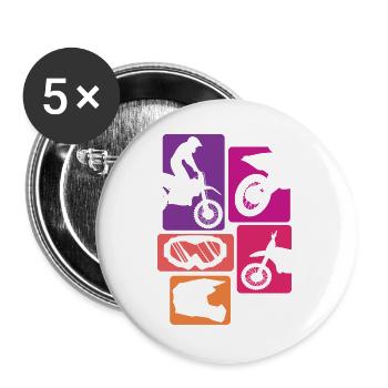 Bunte Dirtbike Motocross Fahrer Pop Art Icons - Buttons groß 56 mm (5er Pack) - Weiß - Vorne
