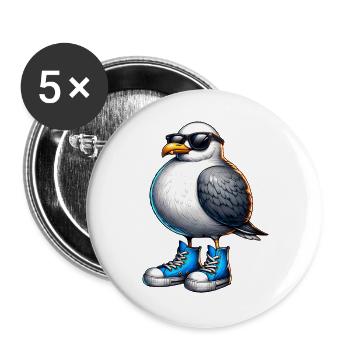 Coole Möwe mit Sneakers - Buttons groß 56 mm (5er Pack) - Weiß - Vorne