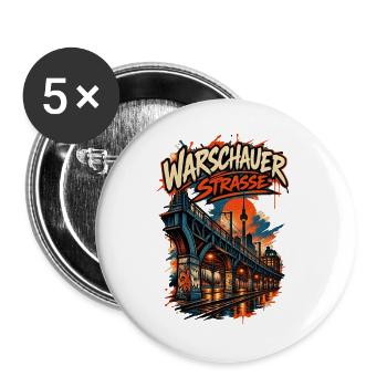 Warschauer Straße – Friedrichshain bei Nacht - Buttons groß 56 mm (5er Pack) - Weiß - Vorne