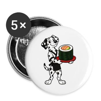 Dalmatinischer Kellner serviert eine riesige Sushi-Rolle - Buttons groß 56 mm (5er Pack) - Weiß - Vorne
