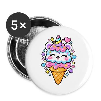 Lustiges Pastell-Eishorn - Buttons groß 56 mm (5er Pack) - Weiß - Vorne