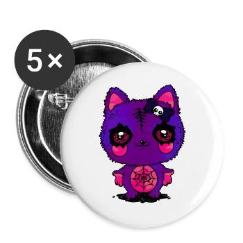 Lila Kätzchen mit Spinnennetz - Buttons groß 56 mm (5er Pack) - Weiß - Vorne