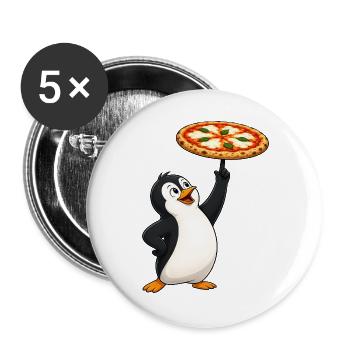 Pinguin Pizza Margherita Lustiger Cartoon - Buttons groß 56 mm (5er Pack) - Weiß - Vorne