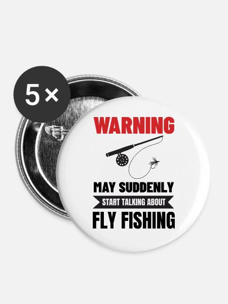 Lustiges Fliegenfischer-Geschenk für Angler und Angelvater - Buttons groß 56 mm (5er Pack) - Weiß