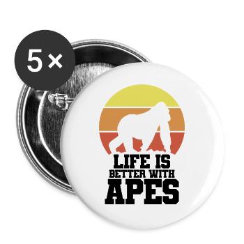 Affe Retro Motto - Buttons groß 56 mm (5er Pack) - Weiß - Vorne