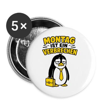 Montag ist ein Verbrechen – Pinguin T-Shirt - Buttons groß 56 mm (5er Pack) - Weiß - Vorne