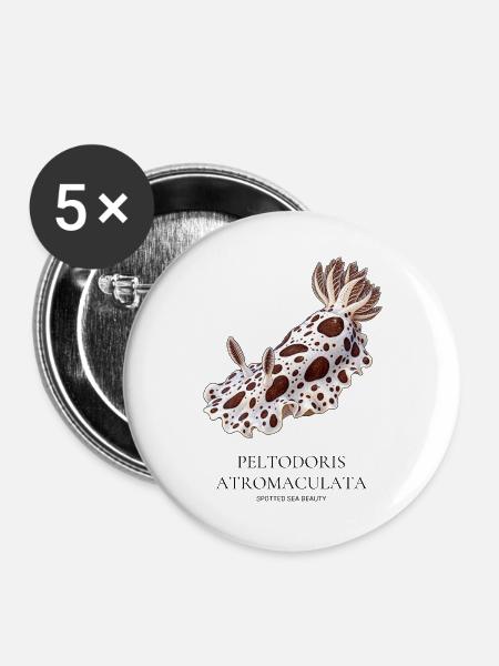 Peltodoris atromaculata – Fleckige Meeresschönheit - Buttons groß 56 mm (5er Pack) - Weiß