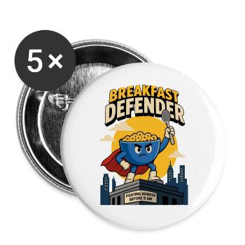 Breakfast Defender – Frühstück Superheld Humor - Buttons groß 56 mm (5er Pack) - Weiß - Vorne