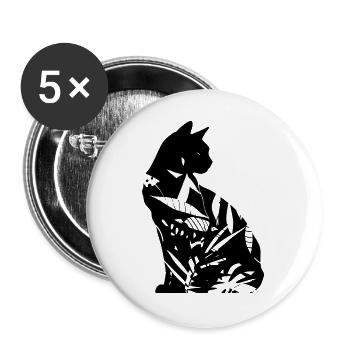 Katze Silhouette - Buttons groß 56 mm (5er Pack) - Weiß - Vorne