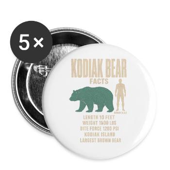 Kodiak Bear Fakten Tierrekord Größenvergleich - Buttons groß 56 mm (5er Pack) - Weiß - Vorne