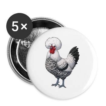 Holländer Haubenhuhn - Buttons groß 56 mm (5er Pack) - Weiß - Vorne