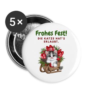 Frohes Fest... Weihnachen mit Katze - Buttons groß 56 mm (5er Pack) - Weiß - Vorne