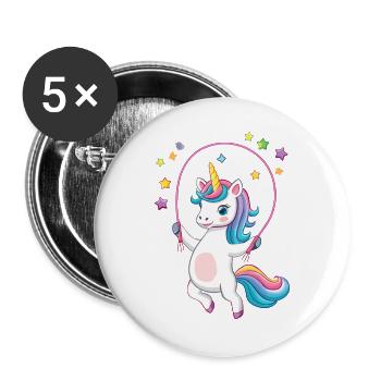 Lustiges Comic Einhorn mit Springseil Design - Buttons groß 56 mm (5er Pack) - Weiß - Vorne