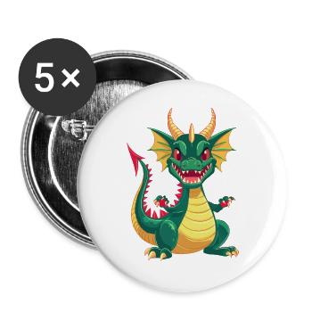 Grimmiger kleiner Drache Feuer Vektor Design - Buttons groß 56 mm (5er Pack) - Weiß - Vorne