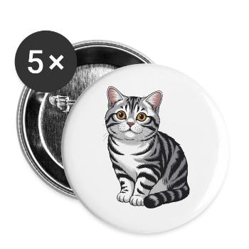 Tabby-Katzenporträt - Buttons groß 56 mm (5er Pack) - Weiß - Vorne
