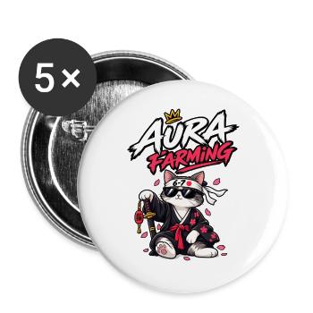 Samurai-Katzen-Aura-Landwirtschaft 67 - Buttons groß 56 mm (5er Pack) - Weiß - Vorne