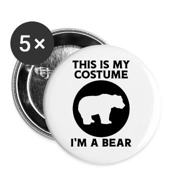 Bären Humor Kostüm - Buttons groß 56 mm (5er Pack) - Weiß - Vorne