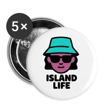 Island Life Neon Hut Logo - Buttons groß 56 mm (5er Pack) - Weiß - Vorne