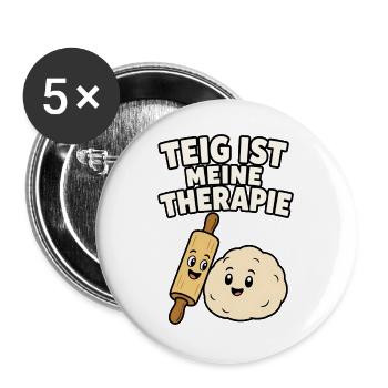 Teig ist meine Therapie Backen Backdesign - Buttons groß 56 mm (5er Pack) - Weiß - Vorne