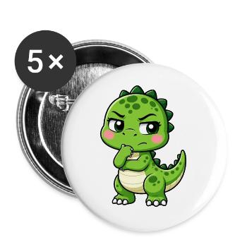 T Rex Nachdenklich Süßer Cartoon - Buttons groß 56 mm (5er Pack) - Weiß - Vorne