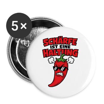 Schärfe ist eine Haltung wütende Chili Design - Buttons groß 56 mm (5er Pack) - Weiß - Vorne