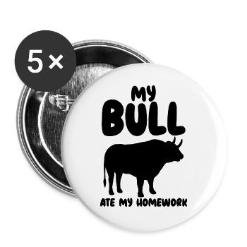 Stier Hausaufgaben Humor - Buttons groß 56 mm (5er Pack) - Weiß - Vorne