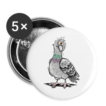 Lustige Taube Stadttaube Brieftaube Vogel Cartoon  - Buttons groß 56 mm (5er Pack) - Weiß - Vorne