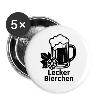 Lecker Bierchen Logo mit Hopfen - Buttons groß 56 mm (5er Pack) - Weiß - Vorne