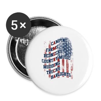 AMERIKA-Flagge mit Typografie - Buttons groß 56 mm (5er Pack) - Weiß - Vorne