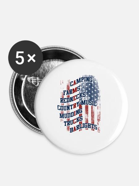 AMERIKA-Flagge mit Typografie - Buttons groß 56 mm (5er Pack) - Weiß