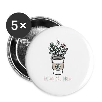 Botanischer Kaffeezauber - Buttons groß 56 mm (5er Pack) - Weiß - Vorne