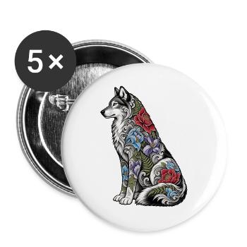 Wolfs Floral Tattoo Fell - Buttons groß 56 mm (5er Pack) - Weiß - Vorne