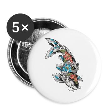 Koi Blüten Ornament - Buttons groß 56 mm (5er Pack) - Weiß - Vorne