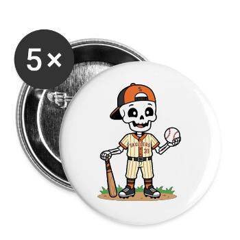 Niedlicher Skelett-Baseballspieler Spooky Halloween - Buttons groß 56 mm (5er Pack) - Weiß - Vorne