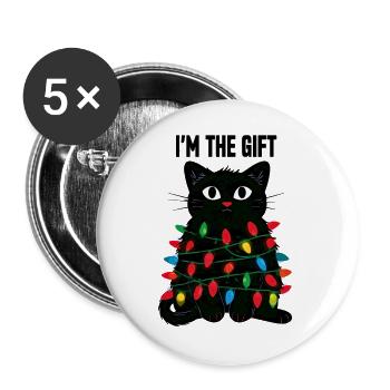 Kater mit Lichterkette - Buttons groß 56 mm (5er Pack) - Weiß - Vorne