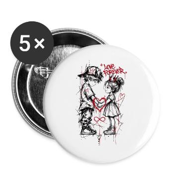 Schwarze und Rote Graffiti-Liebhaber - Buttons groß 56 mm (5er Pack) - Weiß - Vorne