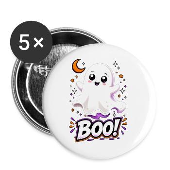 Kuscheliger Boo-Geist Halloween - Buttons groß 56 mm (5er Pack) - Weiß - Vorne