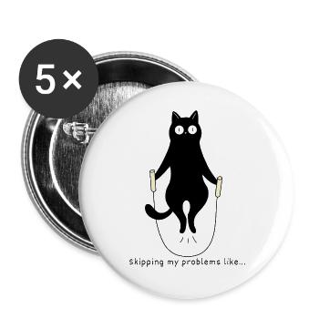 Seilspringende Katze – Lustiges Fitnessmotiv - Buttons groß 56 mm (5er Pack) - Weiß - Vorne