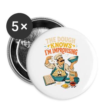 The Dough Knows I'm Improvising – Backen - Buttons groß 56 mm (5er Pack) - Weiß - Vorne