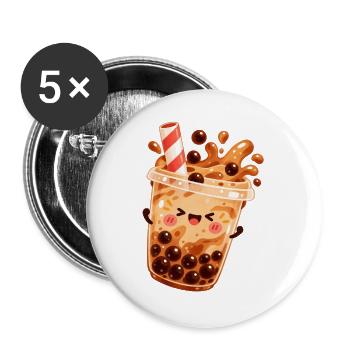 Kawaii Bubble Tea Becher - Buttons groß 56 mm (5er Pack) - Weiß - Vorne