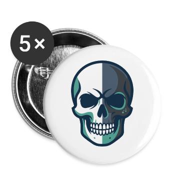 Stilisierte Totenkopfgrafik mit geteiltem Farbdesign - Buttons groß 56 mm (5er Pack) - Weiß - Vorne