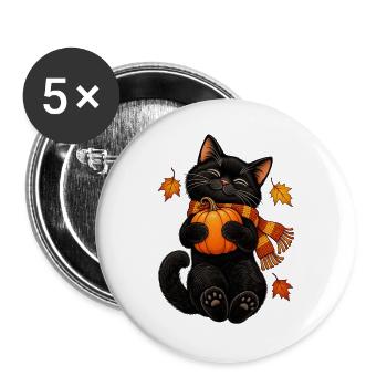Black Cat Crescent Moon - Buttons groß 56 mm (5er Pack) - Weiß - Vorne