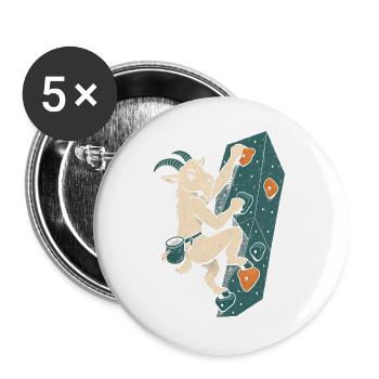Bouldern Ziege Kletterhalle Chalkbag Boulderer - Buttons groß 56 mm (5er Pack) - Weiß - Vorne