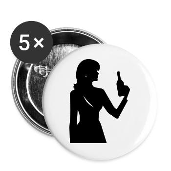 Frau mit Flasche im Profil Silhouette - Buttons groß 56 mm (5er Pack) - Weiß - Vorne