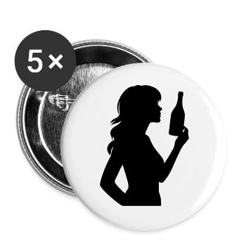 Frau mit Flasche und langen Haaren Silhouette - Buttons groß 56 mm (5er Pack) - Weiß - Vorne