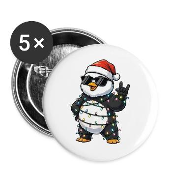 Weihnachten Pinguin Lichterkette Cool Cartoon - Buttons groß 56 mm (5er Pack) - Weiß - Vorne