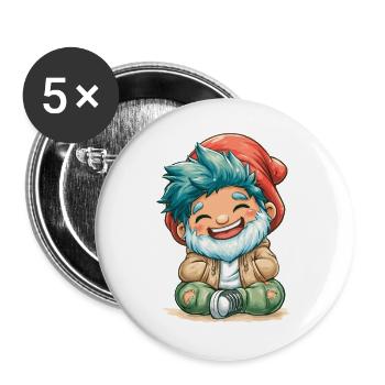 Fröhlicher Blauhaar-Gnom - Buttons groß 56 mm (5er Pack) - Weiß - Vorne