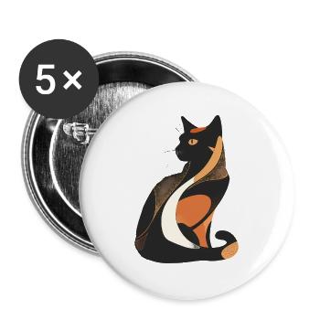 Katzensilhouette im Art-Deco Farbspiel - Buttons groß 56 mm (5er Pack) - Weiß - Vorne